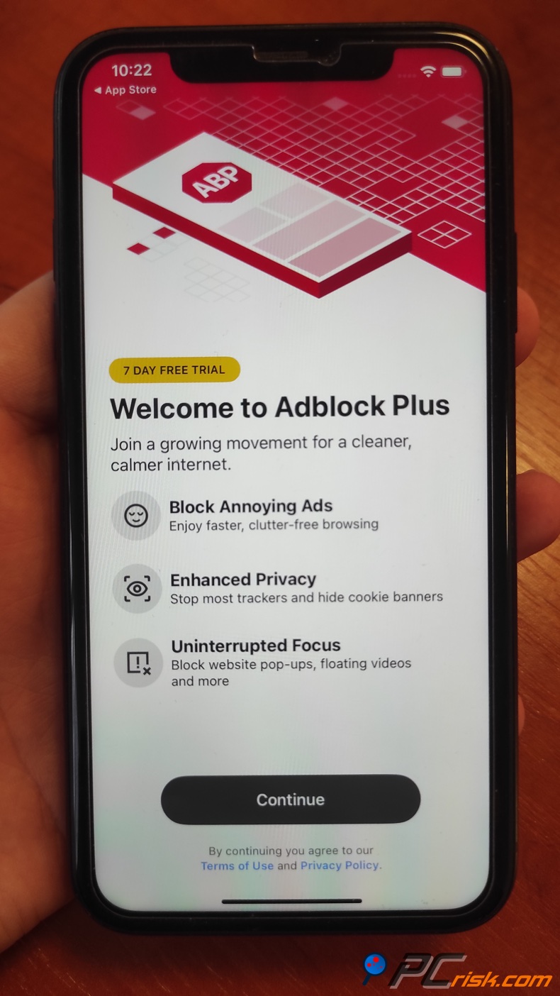 Adblock Plus ecrã inicial do Safari
