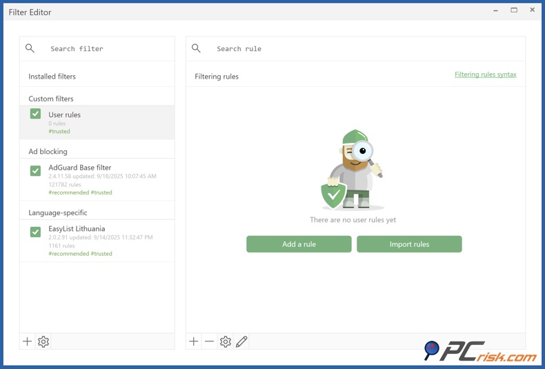 AdGuard regras e filtros personalizados