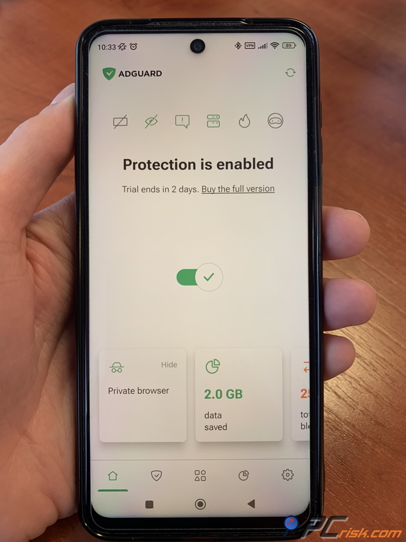 Android AdGuard ecrã inicial