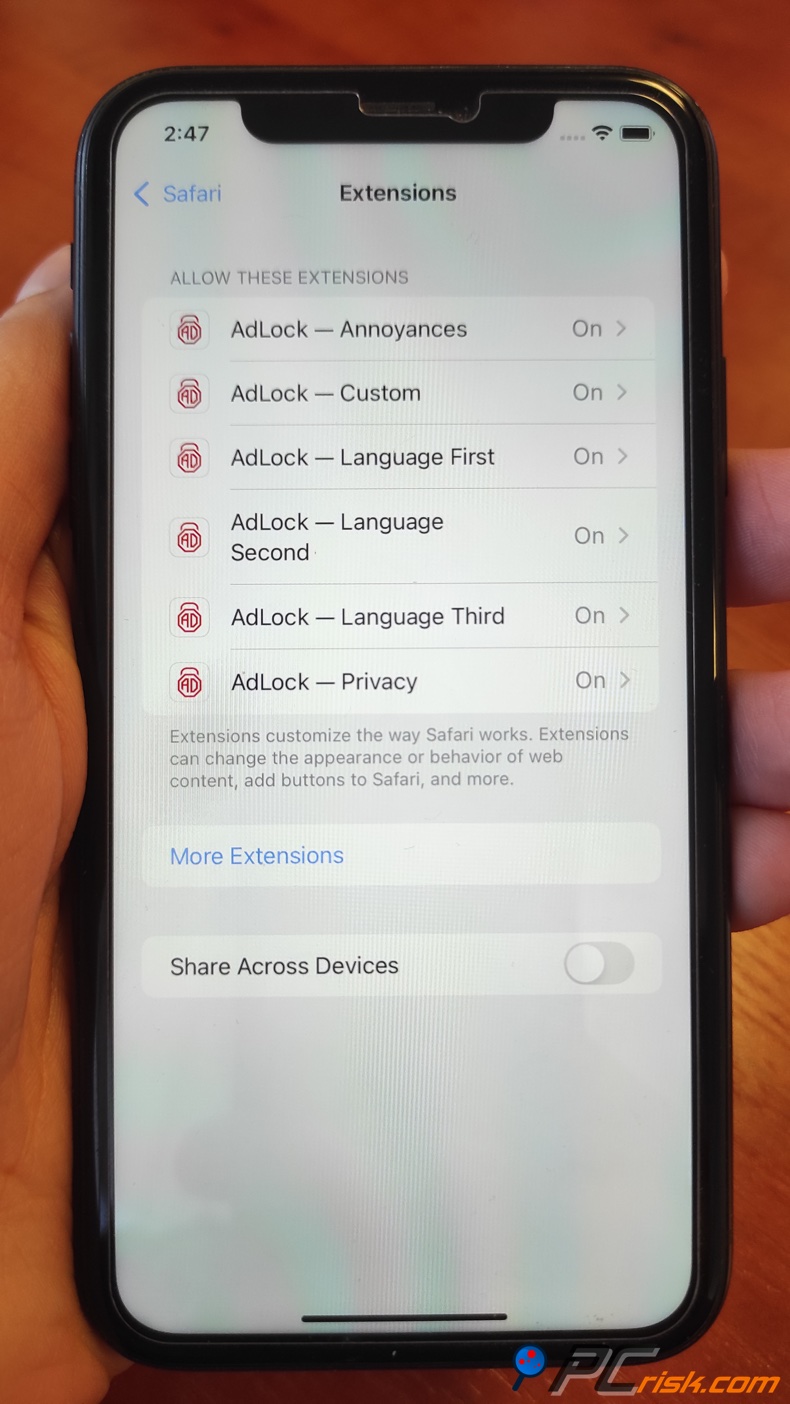 AdLock para extensão Safari para iOS
