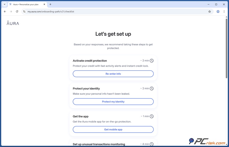 Aura Configuração da conta