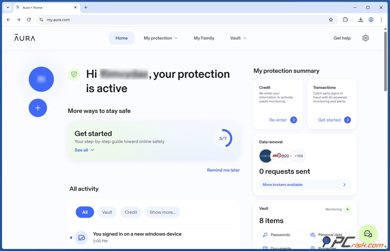 Aura Painel de controlo