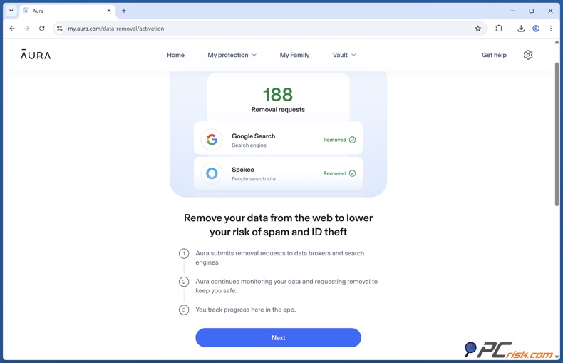 Aura Serviço de remoção de corretores de dados