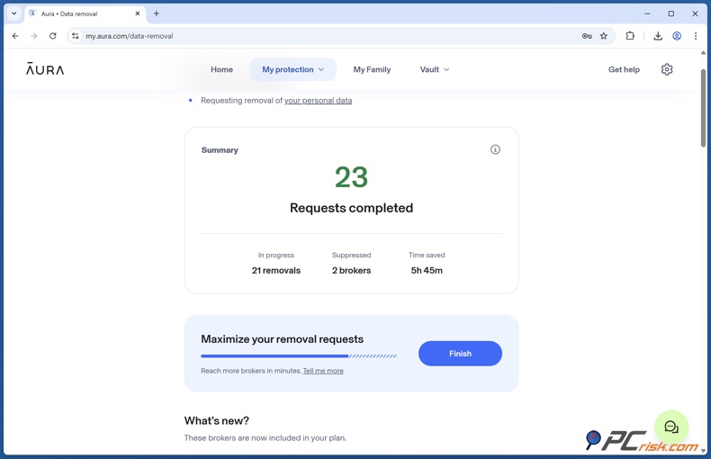 Aura Progresso da remoção de dados