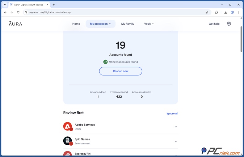 Aura limpeza de contas não utilizadas