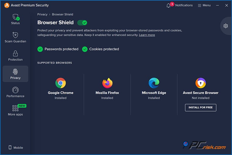 avast proteção do navegador