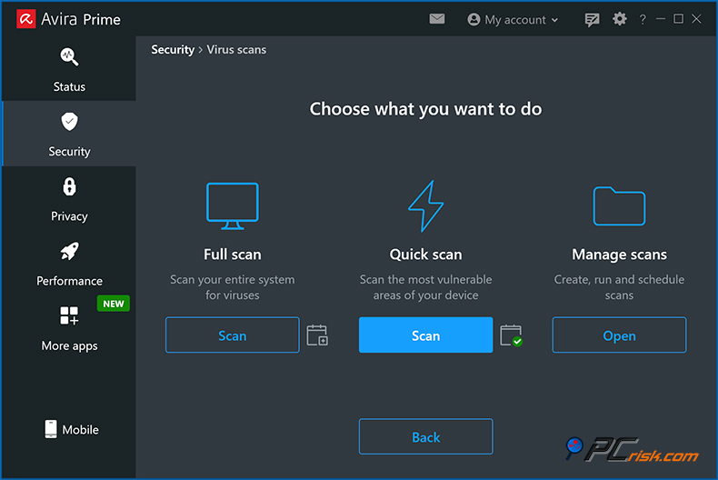 avira opções de digitalização