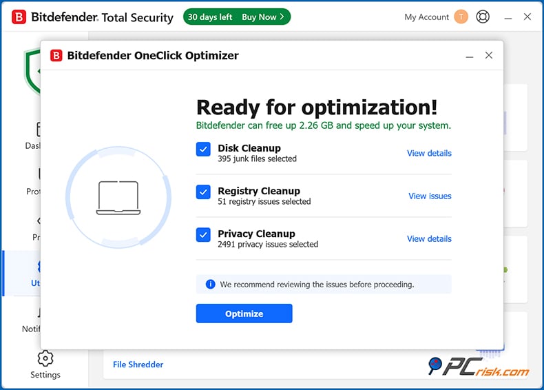 bitdefender otimizador com um clique