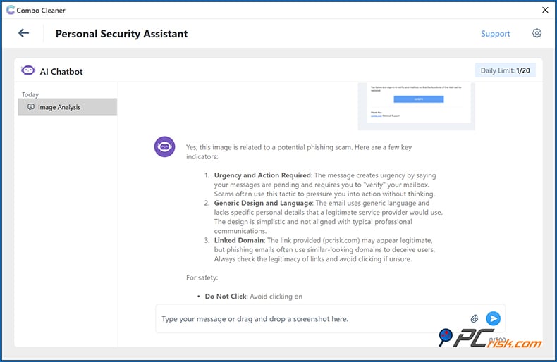 Combo Cleaner funcionalidade de assistente de segurança pessoal