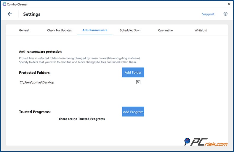 Combo Cleaner anti-ransomware característica