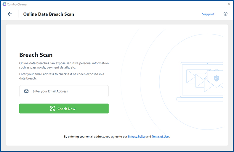 O Combo Cleaner oferece uma função de verificação online de violação de dados