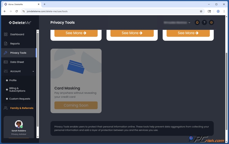 DeleteMe Máscara de cartão