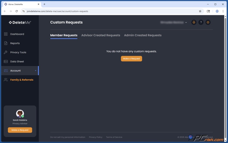 DeleteMe Pedidos de remoção personalizados