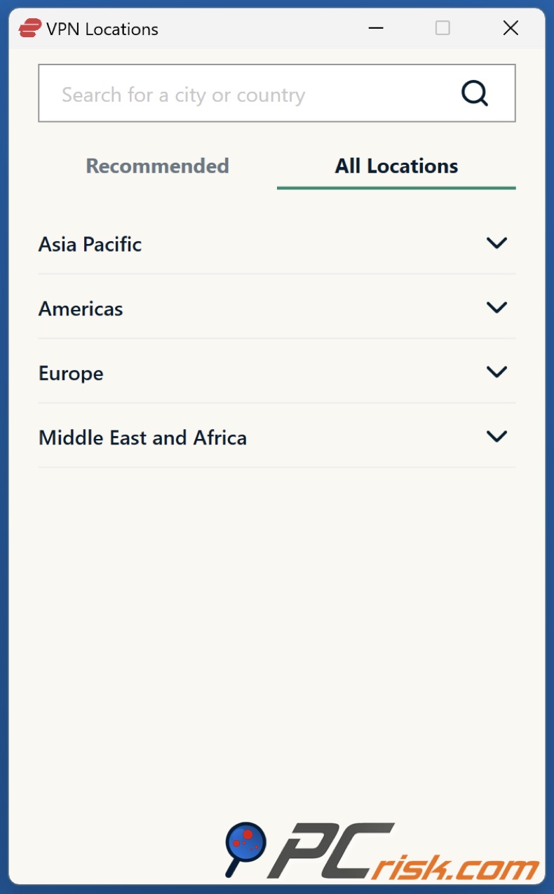 ExpressVPN localizações dos servidores
