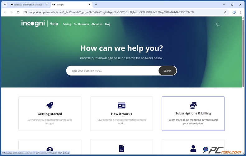 Incogni Centro de Ajuda