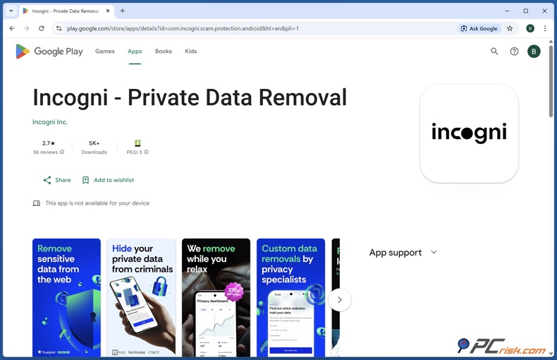 Incogni Aplicação para remoção de dados privados para Android na Google Play Store