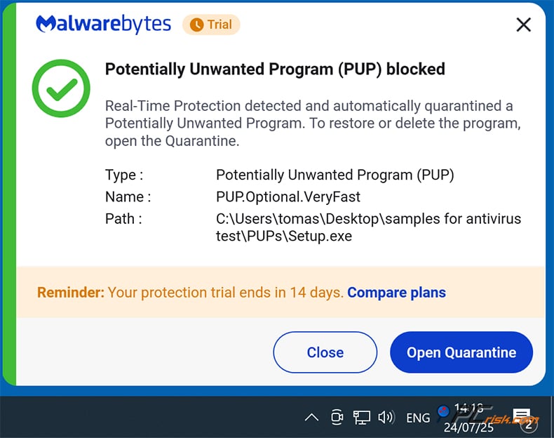 malwarebytes notificações