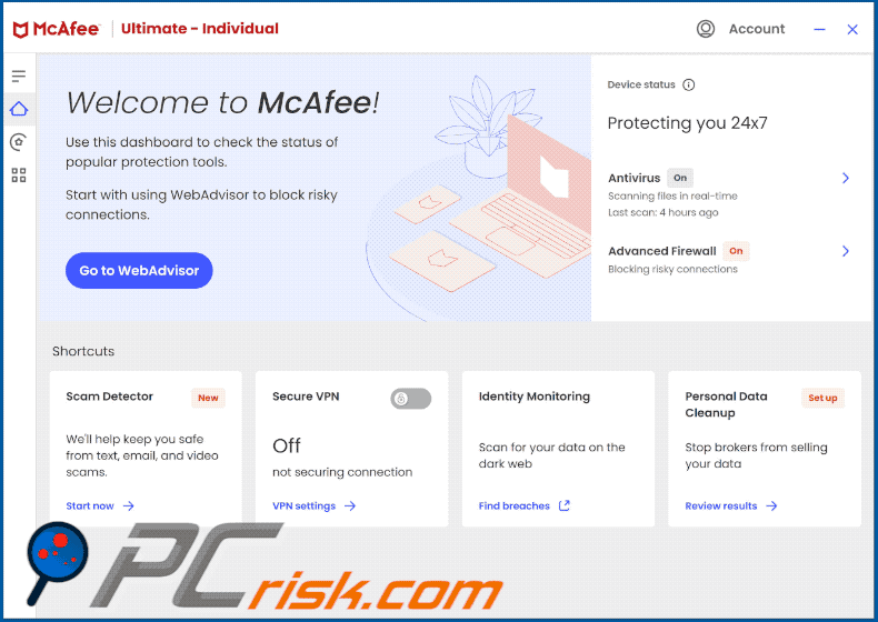 mcafee antivirus aparência da interface