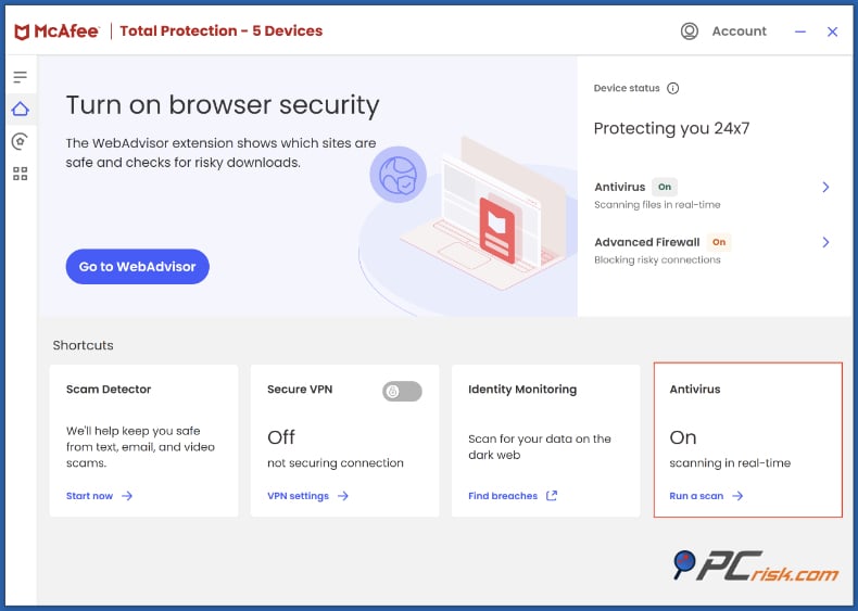 mcafee proteção em tempo real