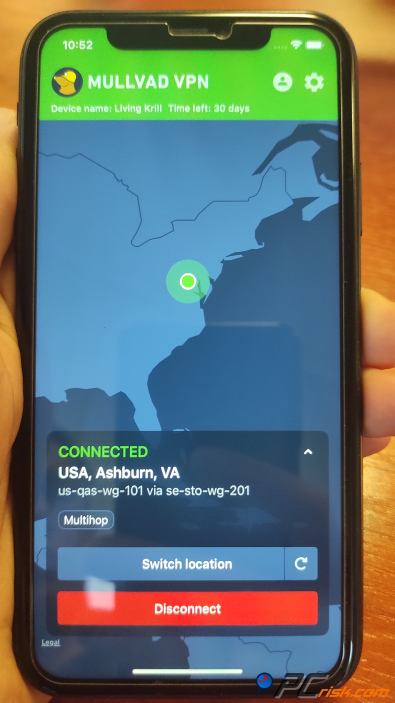 Mullivad para o menu de configurações do iOS