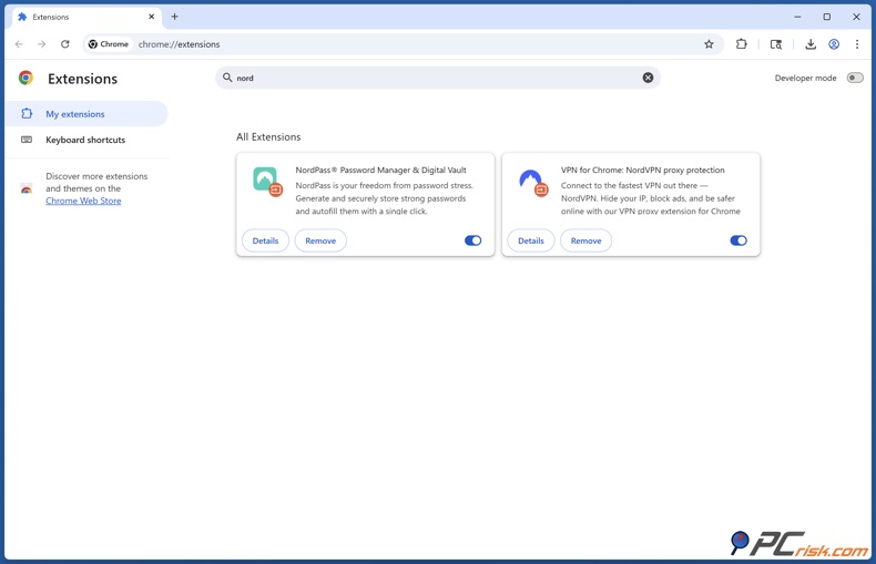 Nord extensões do navegador