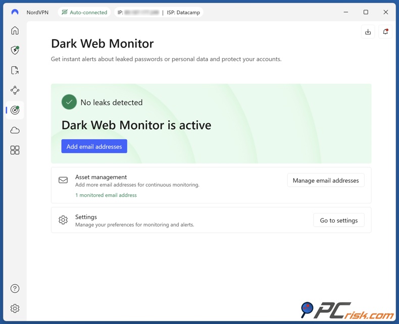 NordVPN Monitor da Dark Web