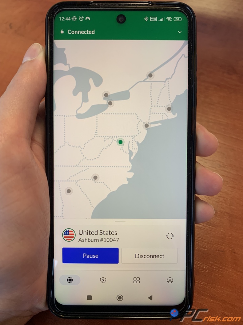 NordVPN para o ecrã inicial do Android