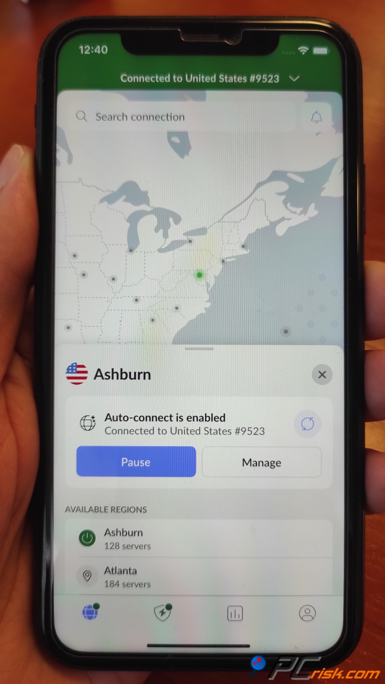 NordVPN para o ecrã inicial do iOS