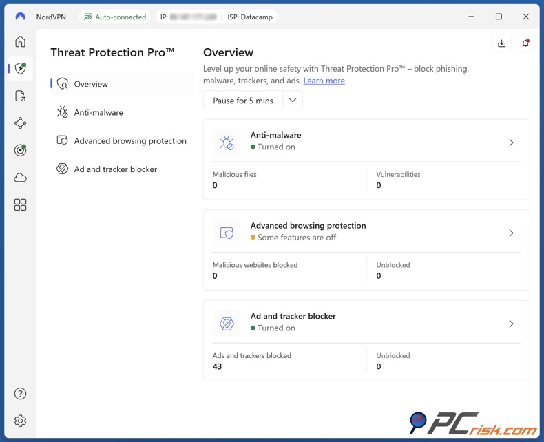 NordVPN Proteção contra ameaças