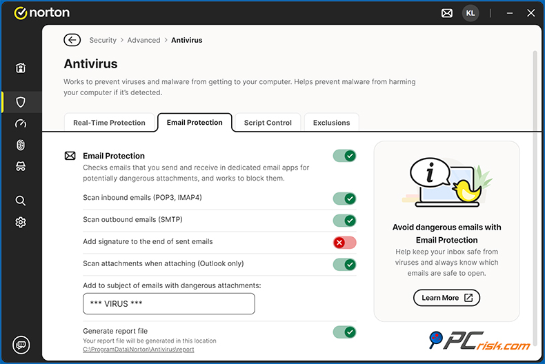Norton 360 Deluxe Filtragem de e-mails e spam