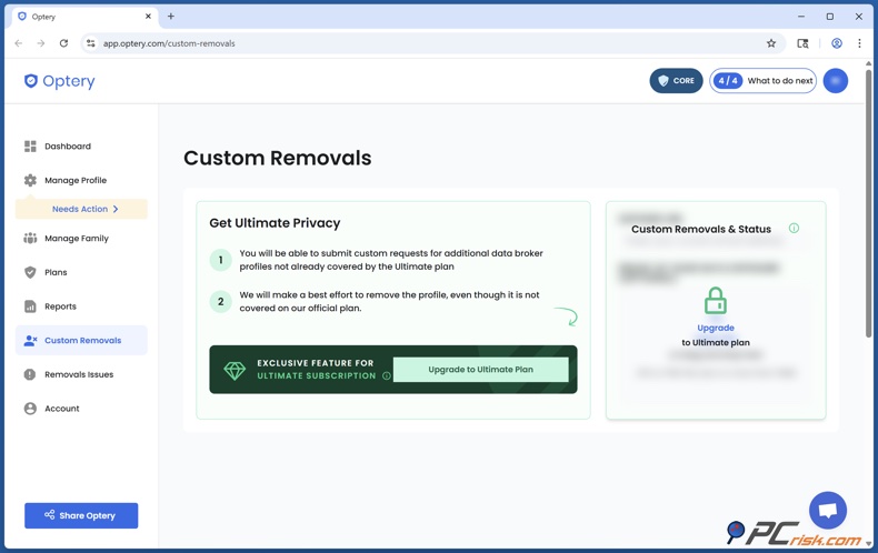 Optery Remoções personalizadas