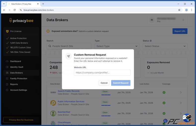 Privacy Bee Pedido de remoção personalizado