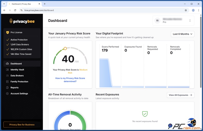 Privacy Bee Painel de controlo