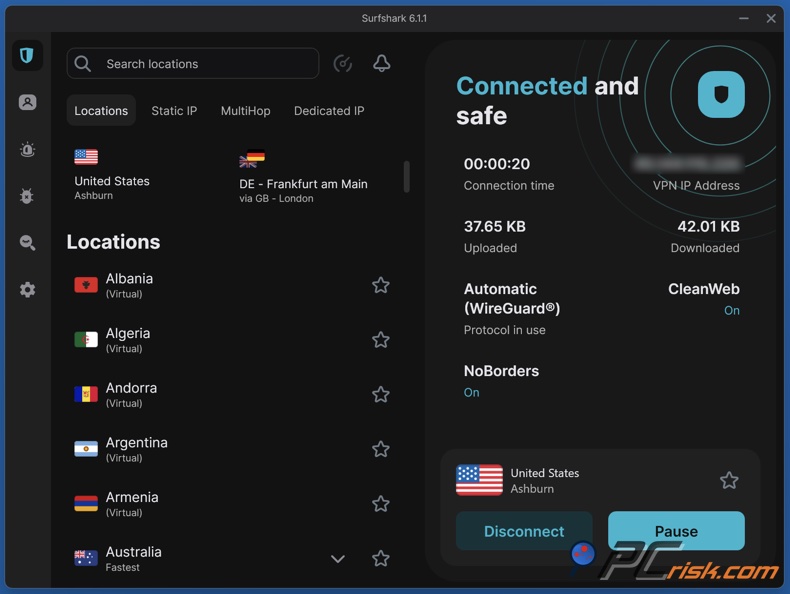Surfshark modo escuro do aplicativo para desktop