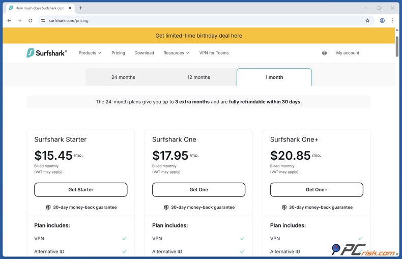 Surfshark VPN preço mensal