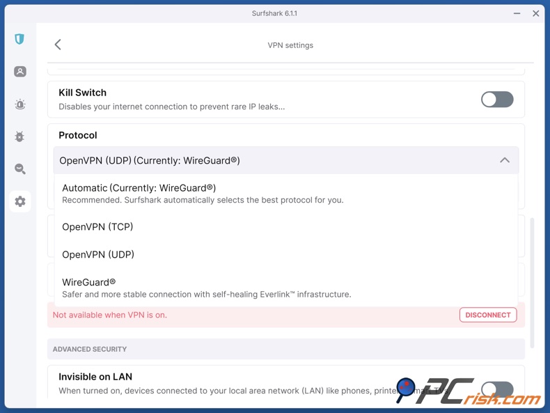 Surfshark VPN Protocolos