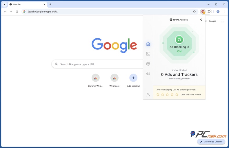 Total Adblock menu de extensão
