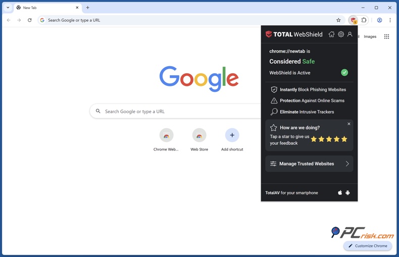 Total Webshield menu de extensão