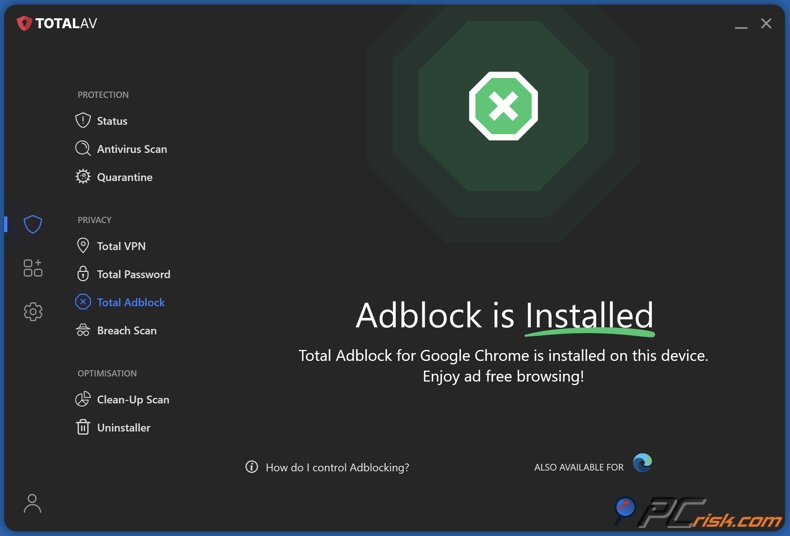 Total Adblock secção em Total AV