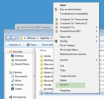 Alterar o nome do ficheiro executável de Antivírus Plus 2014