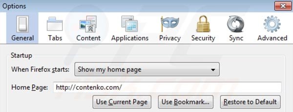 Remover contenko.com da página inicial do Mozilla Firefox