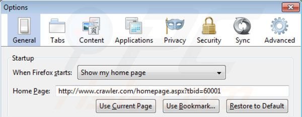 Remova crawler.com da página inicial do Mozilla Firefox