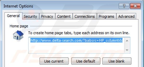Página inicial Delta Search no Internet Explorer