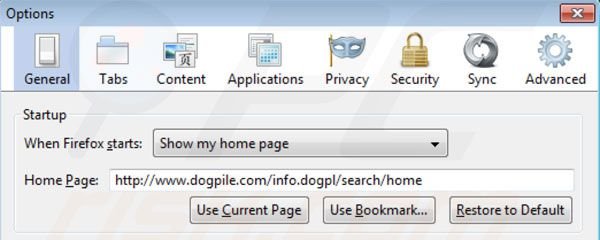 Remover Dogpile da página inicial do Mozilla Firefox