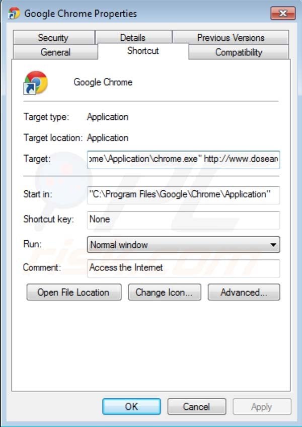 Remover DoSearches do atalho Google Chrome