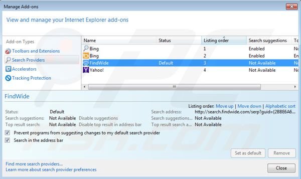 Remover Search.findwide.com das definições do motor de busca padrão do Internet Explorer