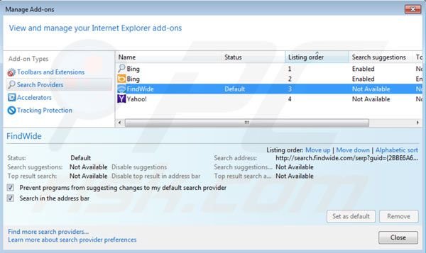 Remover Search.findwide.com das definições do motor de busca padrão do Internet Explorer