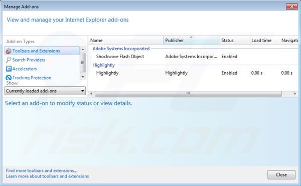 Remover Highlightly das extensões do Internet Explorer passo 2