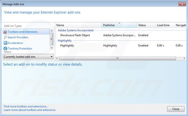 Remover Highlightly das extensões do Internet Explorer passo 2