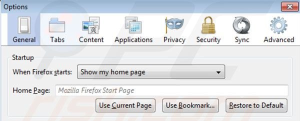 Remoção de Hometab da página inicial do Mozilla Firefox